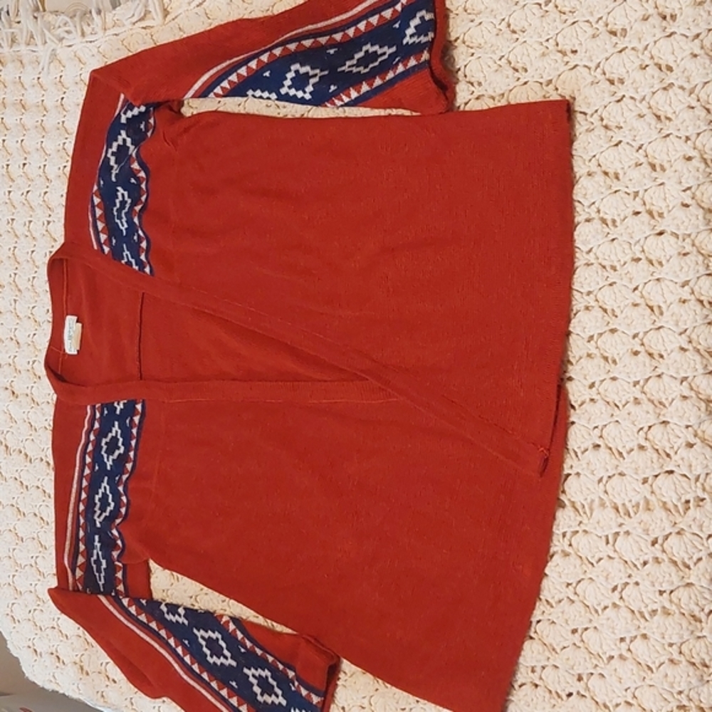 Sears Jr Bazaar  Burnt Orange and Blue Aztec  Design . Vintage .